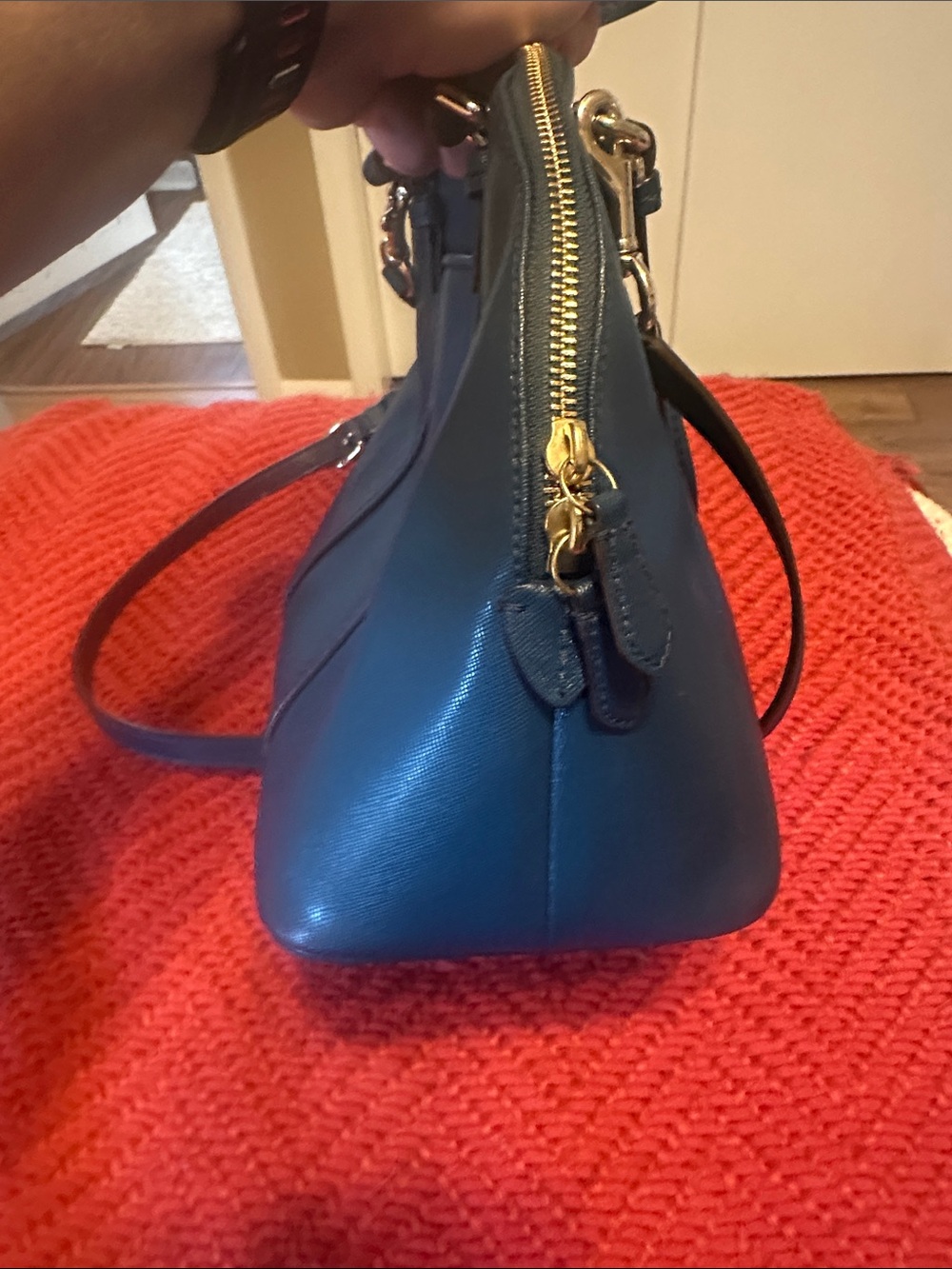 Coach Teal Blue Leather Dome Satchel with Removable Strap - Picture 12 of 15